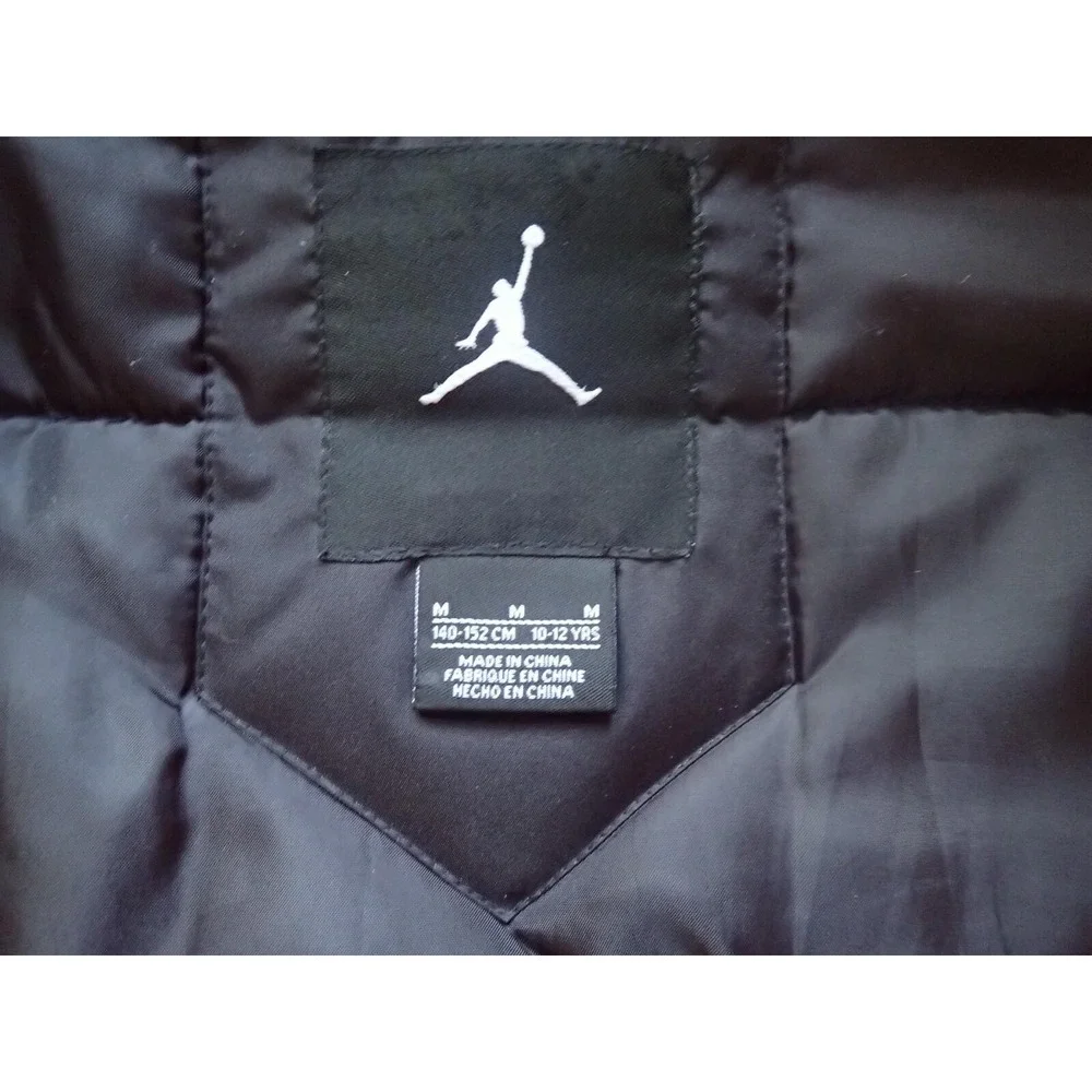 Jordan Puffer Jacket Boys Size 10-12 Grey Excellent Speckled Hooded Winter‎ Coat